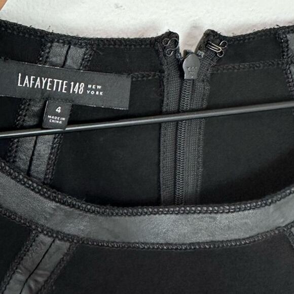 Lafayette 148 New York Overlook Black Leather Trim Dress Career Business size 4 - Picture 5 of 6